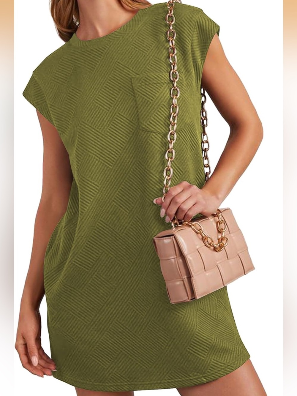Poetsky Women's Cap Sleeve Crewneck Mini Dress